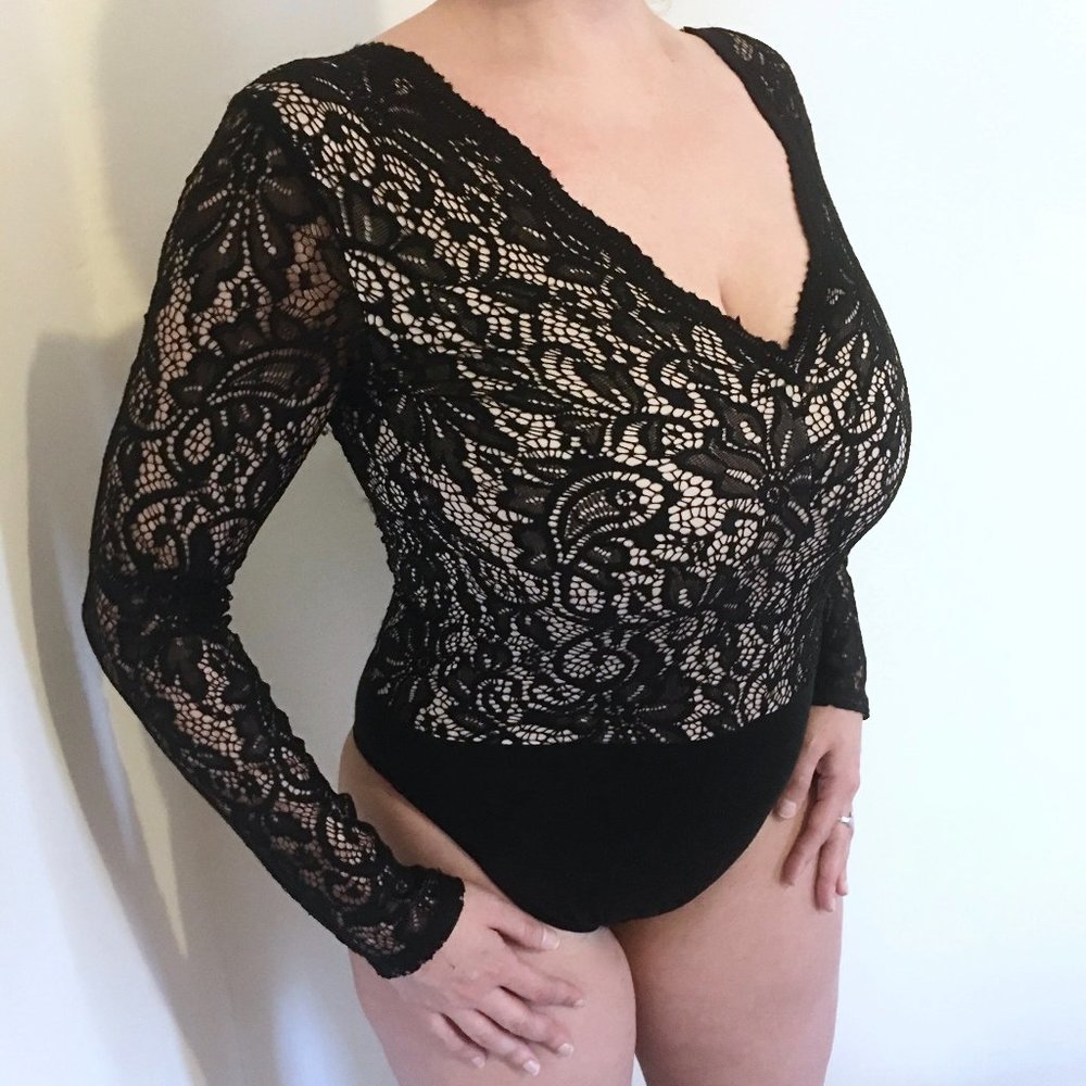 Express Double V Neck Lace Bodysuit